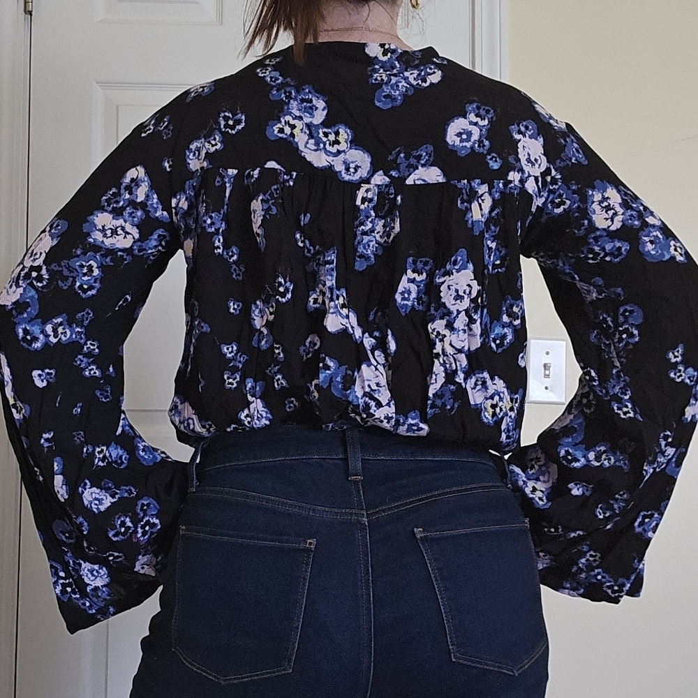 Free People Intimates Floral Bodysuit - Black and Blue Boho Feminine - Picture 2 of 8